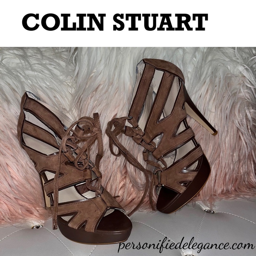 Colin Stuart Suede Lavender Lace Up Platform Heeled Sandals Size 11B
